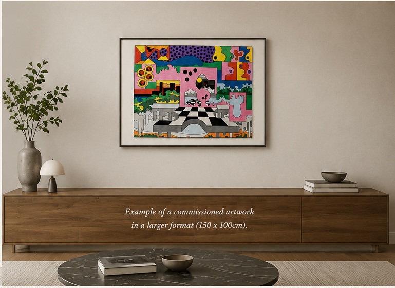 Commissioned artwork displayed in a contemporary living room