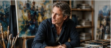 Artist working in his studio