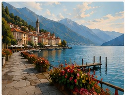 Lake Como shoreline, the inspiration behind the painting